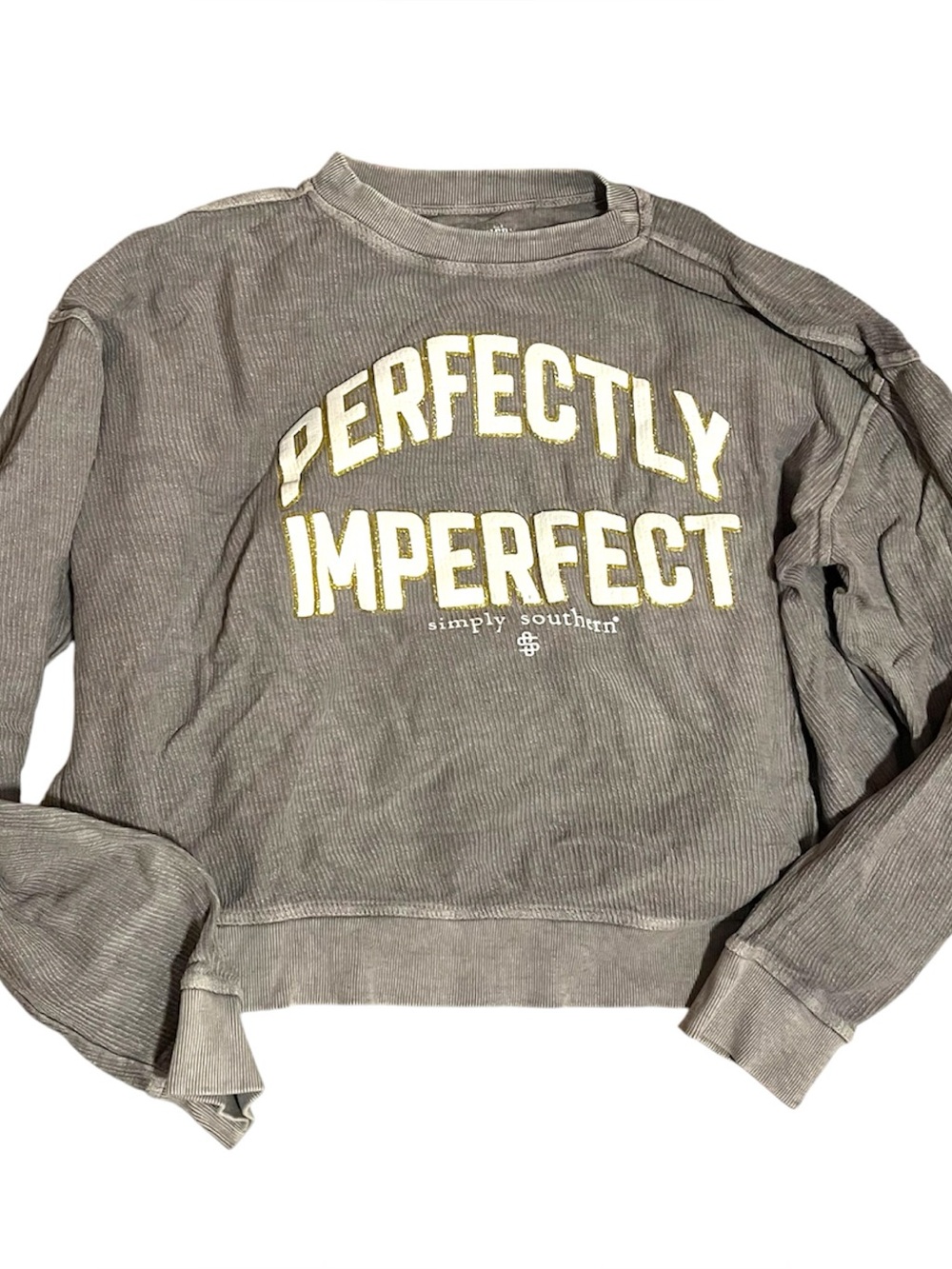 Simply Southern Gray 'Perfectly Imperfect' Ribbed Crewneck Sweatshirt